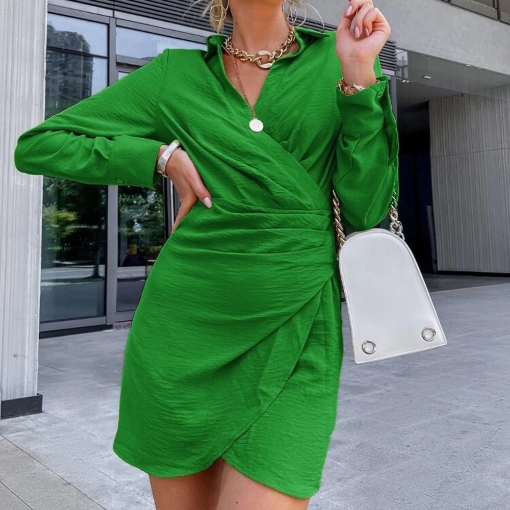 Green wrap mini dress